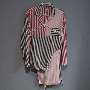 Victoria's Secret Sleep Wear Striped Two-Tone Button-Up Shirt And PJ Size XL